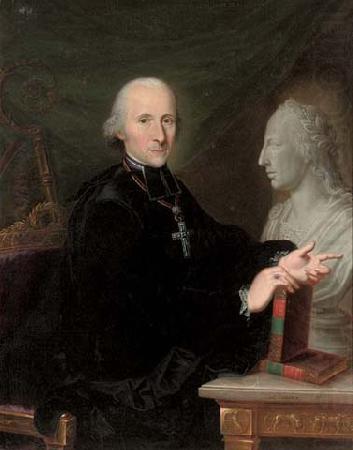 Portrait of a cleric a book in his right hand, by a marble bust, Karl Kaspar Pitz